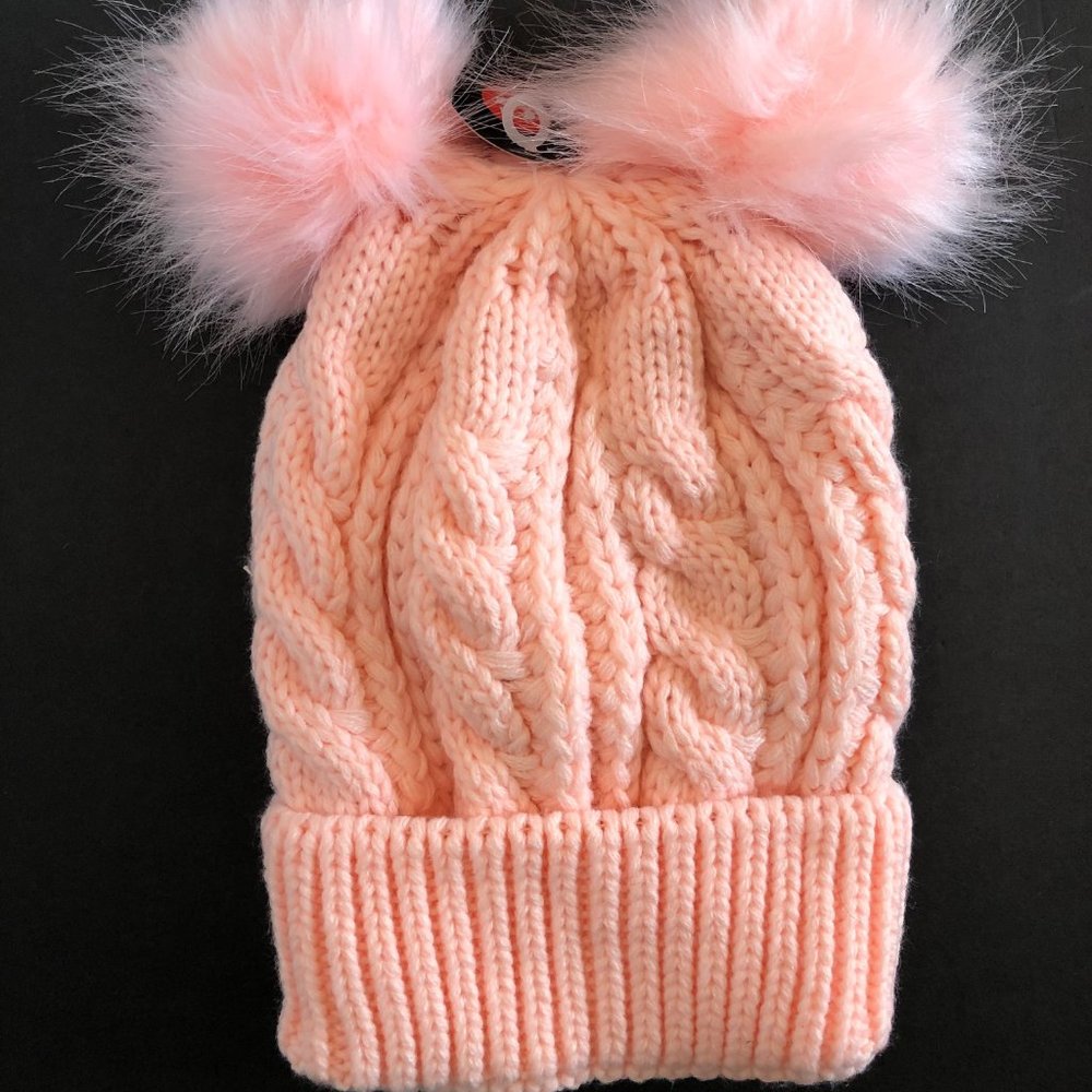 WOMENS WINTER BEANIE  CABLE KNIT HAT WITH DOUBLE POMPOMS/ SINGLE ITEM